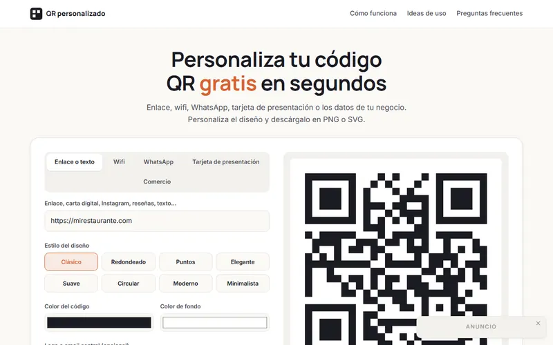 Creador de QR Personalizado con el editor de estilos y la vista previa del código QR